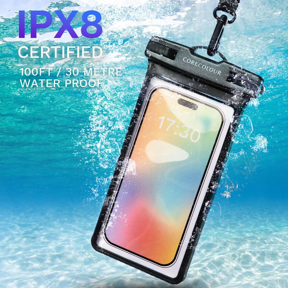 ホワイト IPX8 スマホ防水ケース【ネックストラップ付き】 - CORECOLOUR