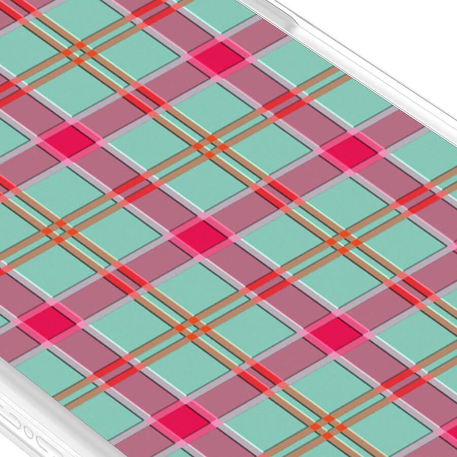 iPhone 14 Plus グリーン チェック柄 スマホケース - CORECOLOUR